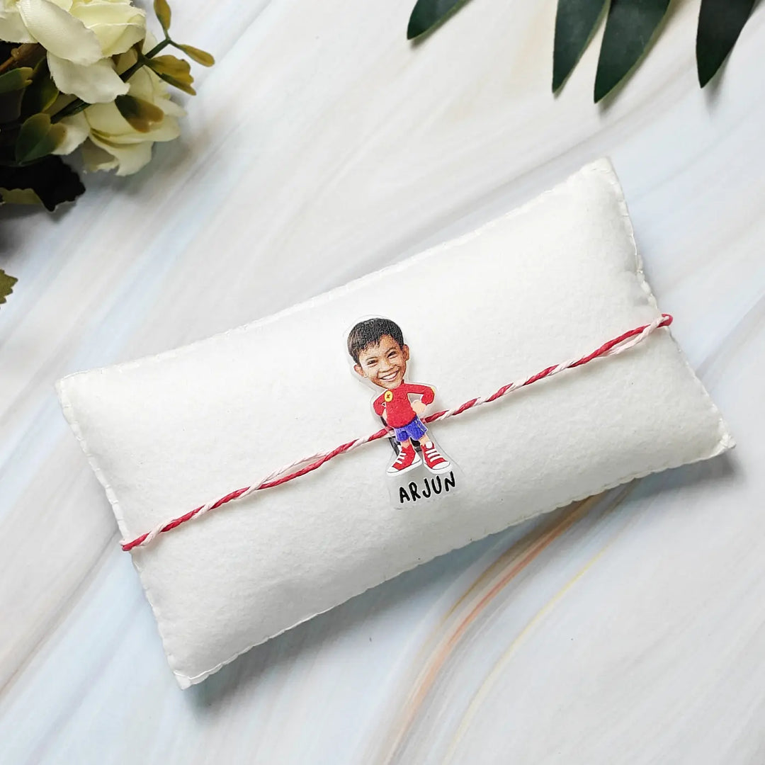 Photo Personalized Reusable Caricature Noddy Theme Acrylic Kids Rakhi