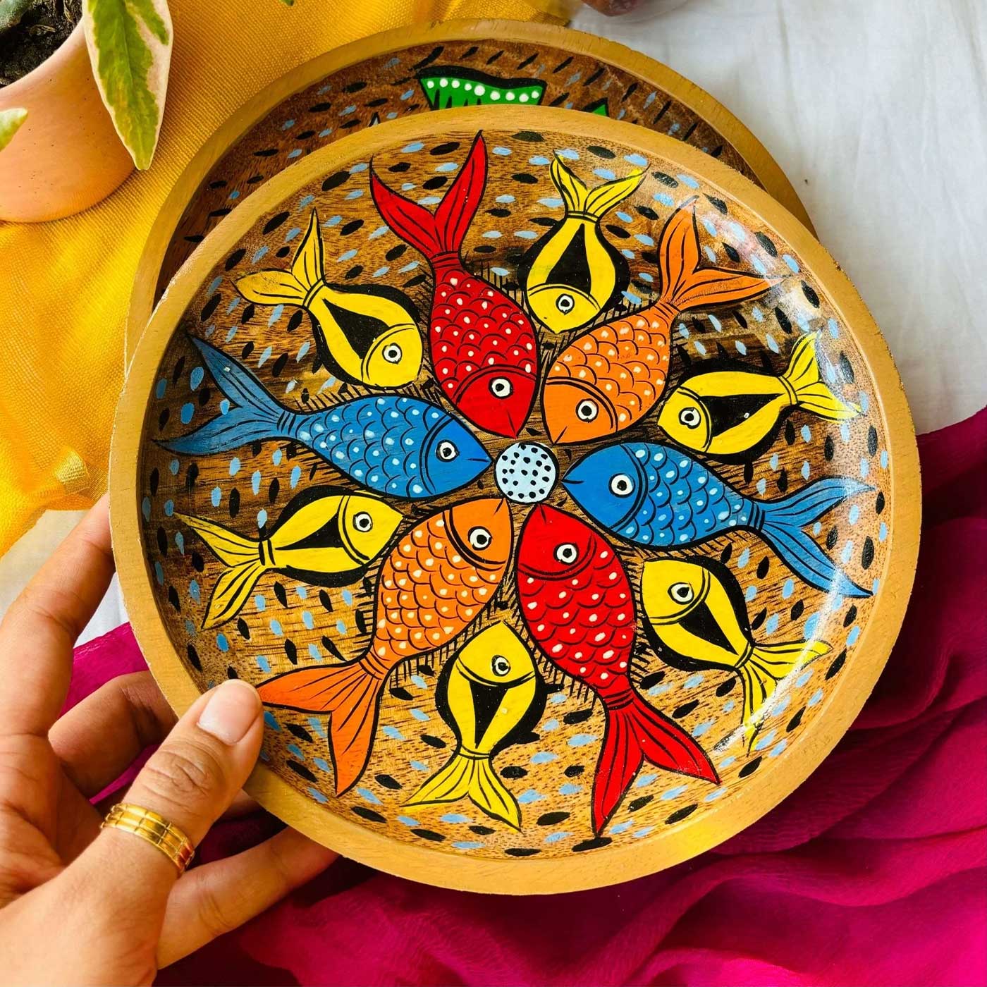 Buy Hand-Painted Pattachitra Taal Round Wooden Platter Online On