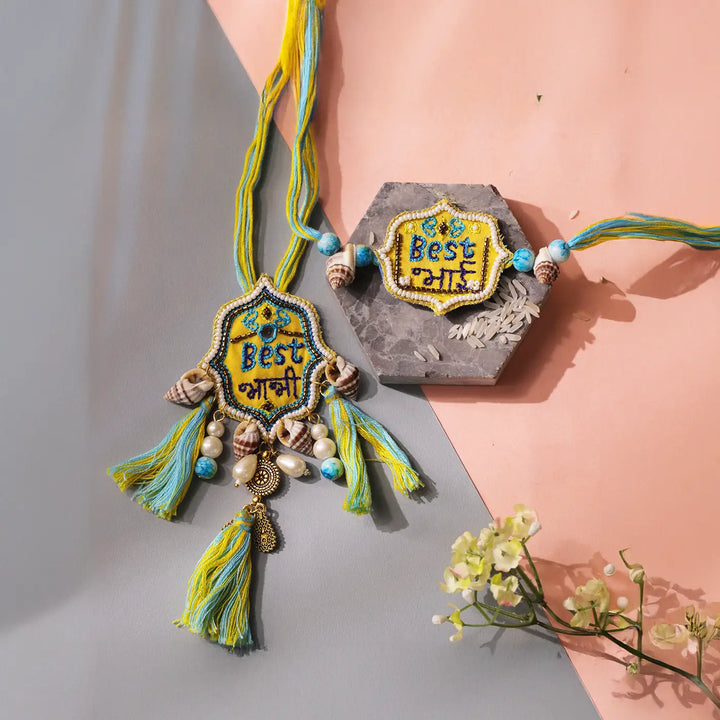 Handmade Embroidered Best Bhaiya & Best Bhabhi Bhaiya Bhabhi Rakhi With Roli Chawal | Set Of 2