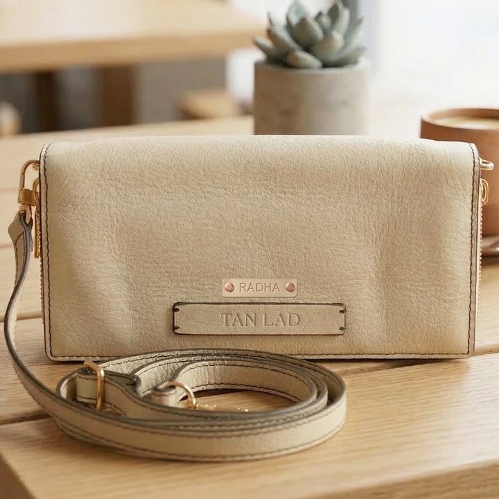 Personalized Off White Maxie Leather Card Wallet With Sling