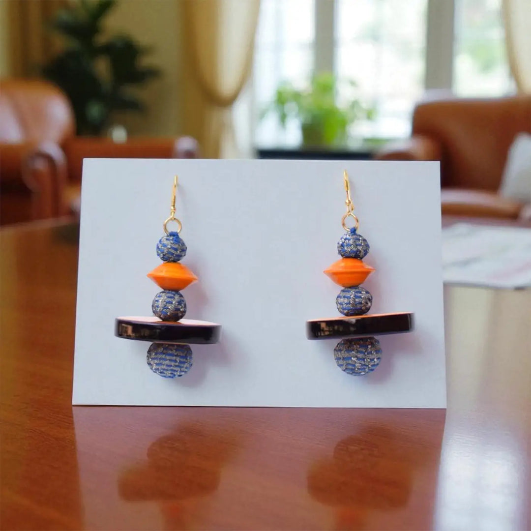 Handmade Textile Art Round Dupion Silk Fabric Earrings
