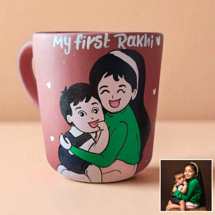 Photo Personalized Hand-Painted My First Rakhi Design Terracotta Mug