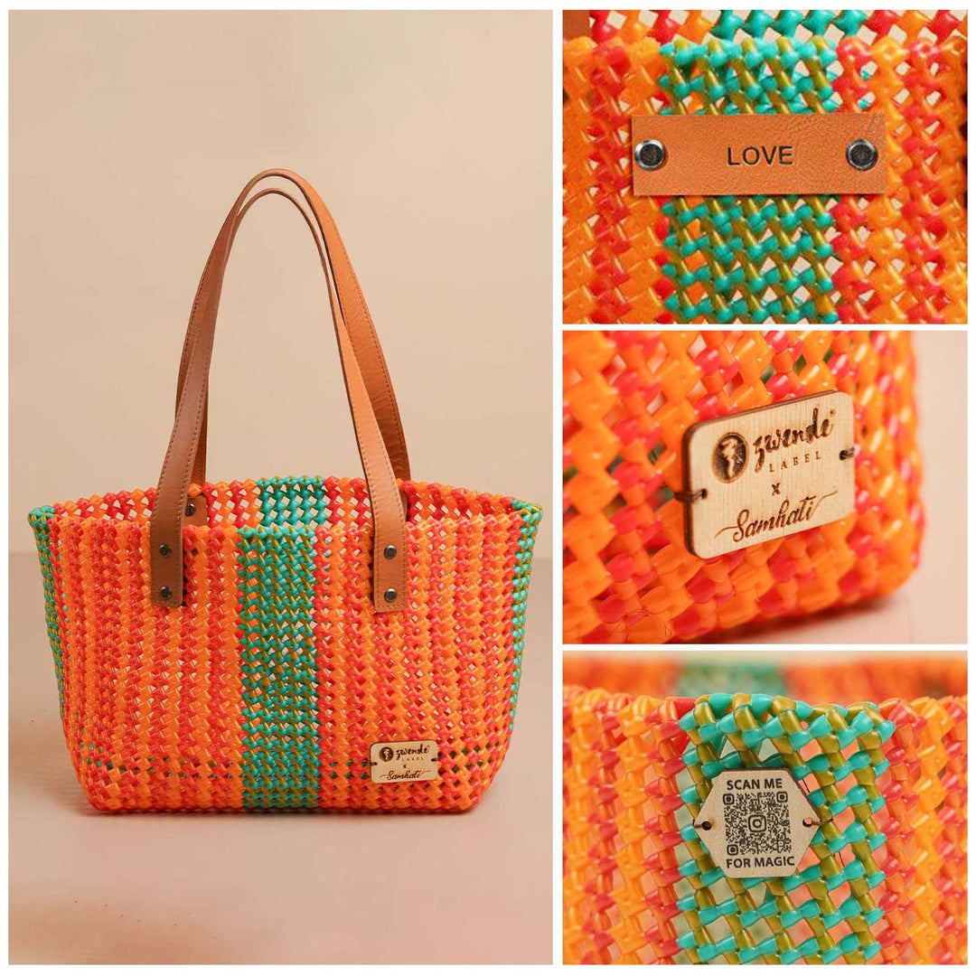 Orange and Green Mukhya Knot Handmade Koodai Tote Bag