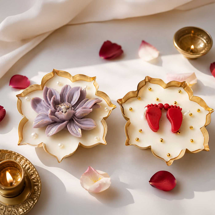 2 pc | Handmade Divine Bloom & Festive Steps Soy Wax Urli Candle With Rose Fragrance