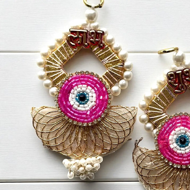 Handmade Beaded Evil Eye Shubh Labh Hangings | Set Of 2