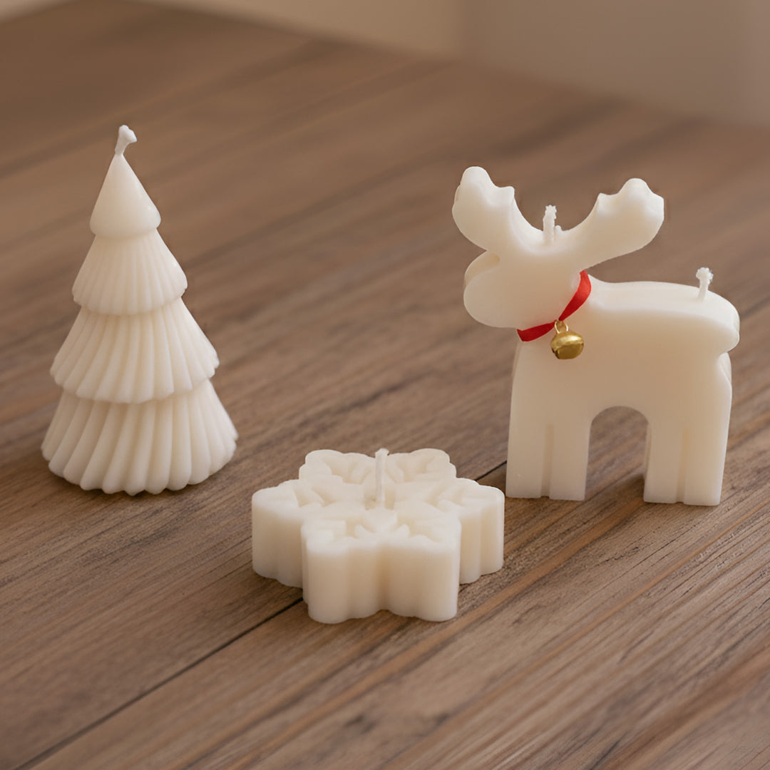 3 Pc | Handmade Tree, Reindeer & Snowflake Soy Wax Candles