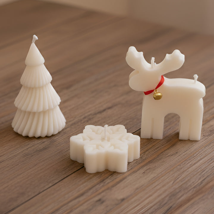 3 Pc | Handmade Tree, Reindeer & Snowflake Soy Wax Candles