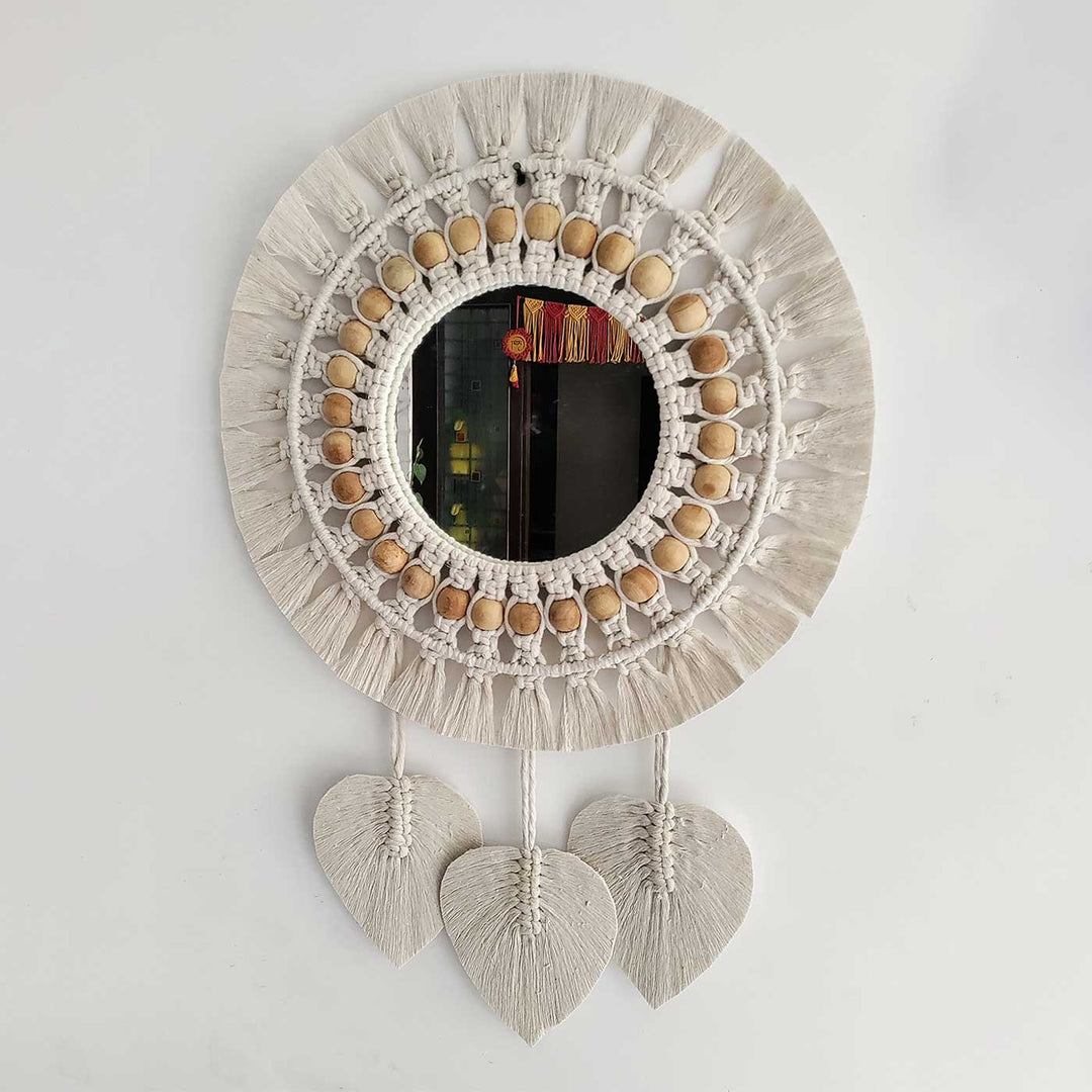 Handmade Macrame Mandala Design Mirror Cotton Wall Hanging