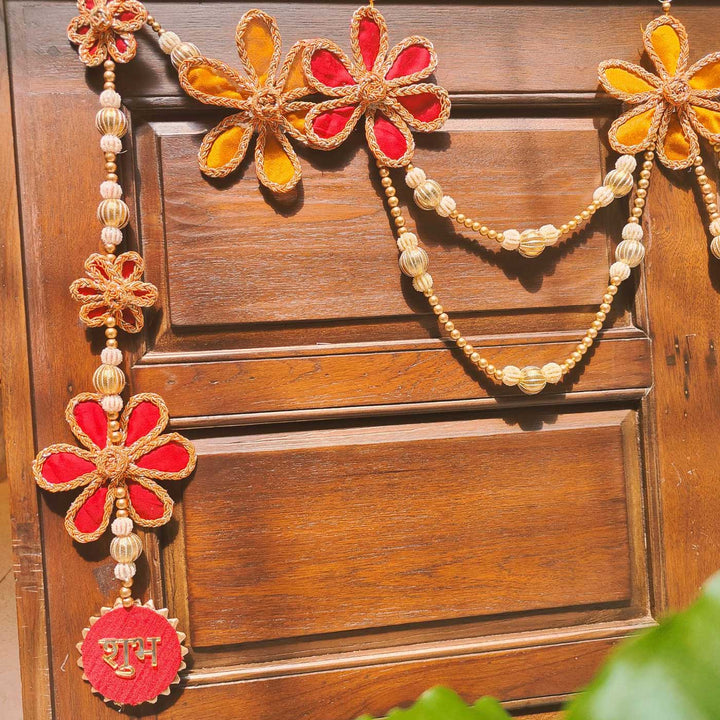 3 Pc | Handmade Lakshmi Phool Floral Banderwal Toran with Pearl Swags & Shubh Labh Hangings