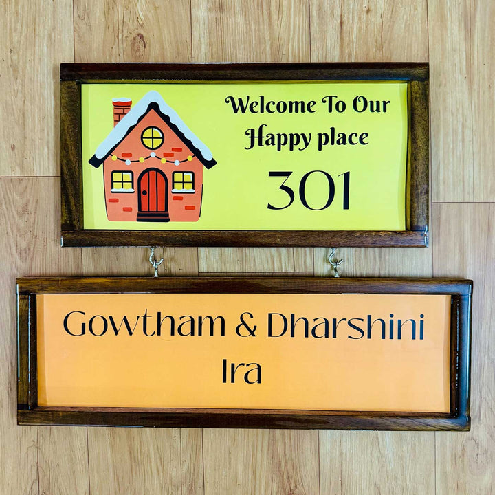 Two Pallet Rectangular Snowy Yellow Personalized Wooden Frame Name Plate