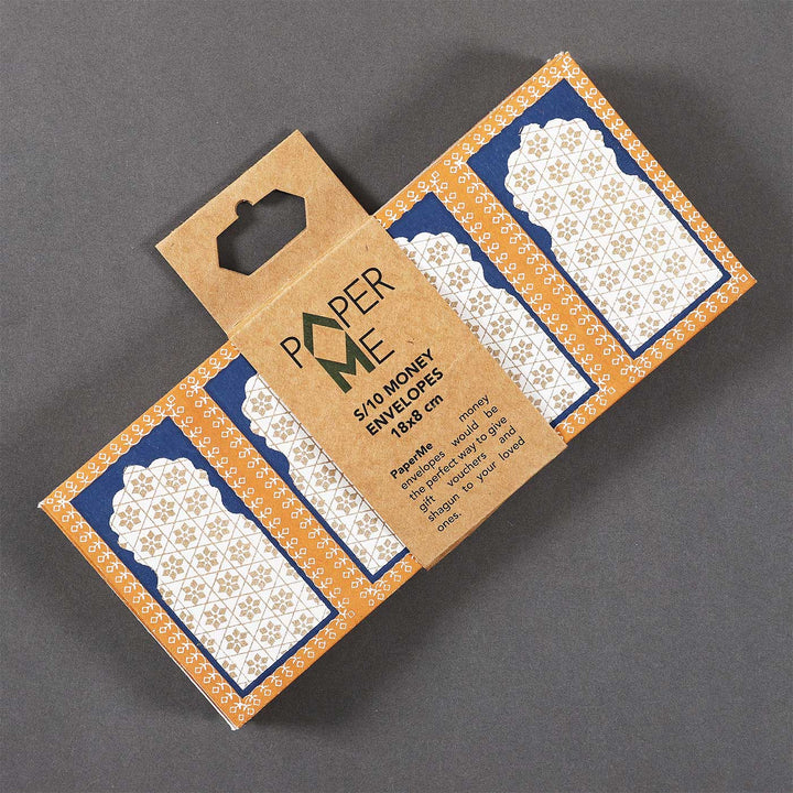 Personalized Handmade Jharokha Blue Paper Envelopes | Set Of 30