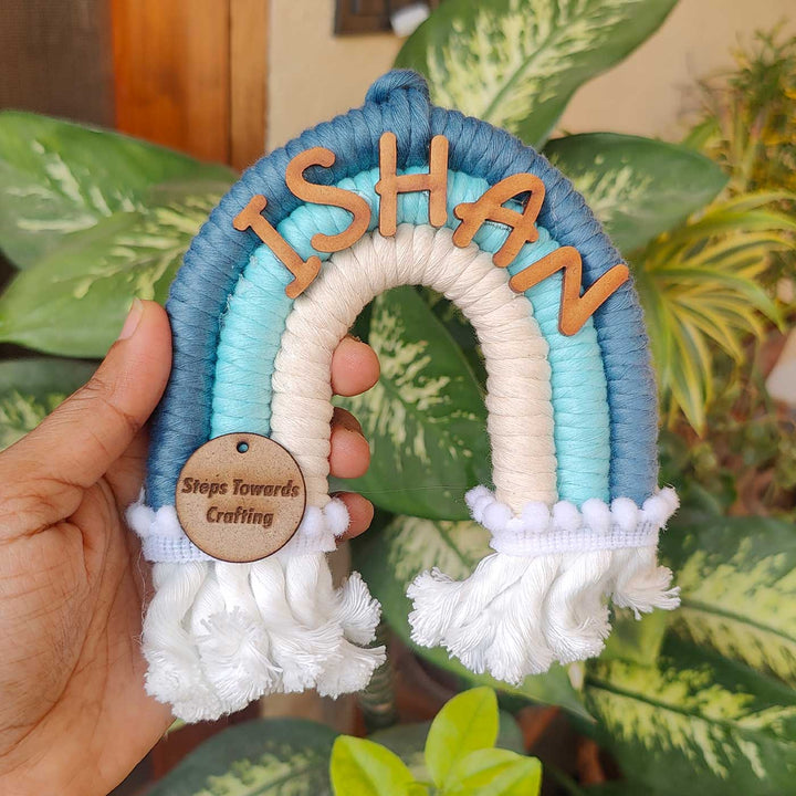 Personalized Macrame Rainbow Theme Kids Name Plate