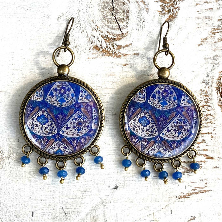 Safdarjung Tomb Inspired Blue Geometry Metal Earrings