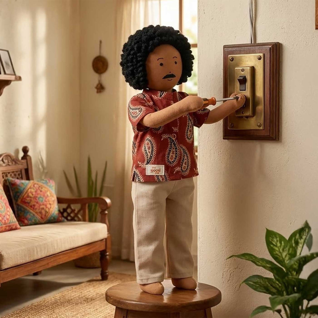 Nilah's Appa (Father) In Maroon Shirt | Soft Hand-Stitched Sustainable Indian Play Doll
