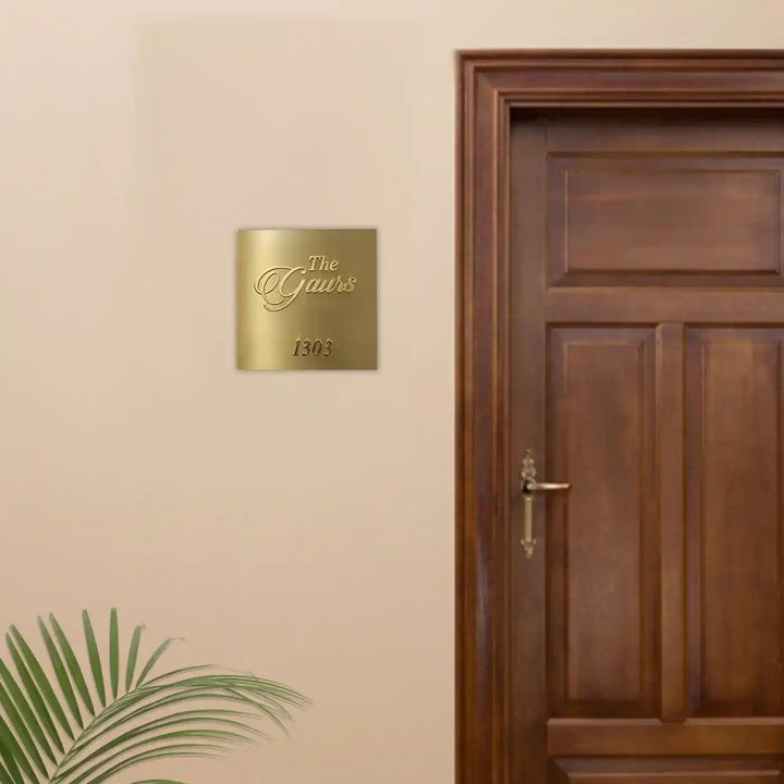 Personalized Square Minimal Design Brass Name Plate