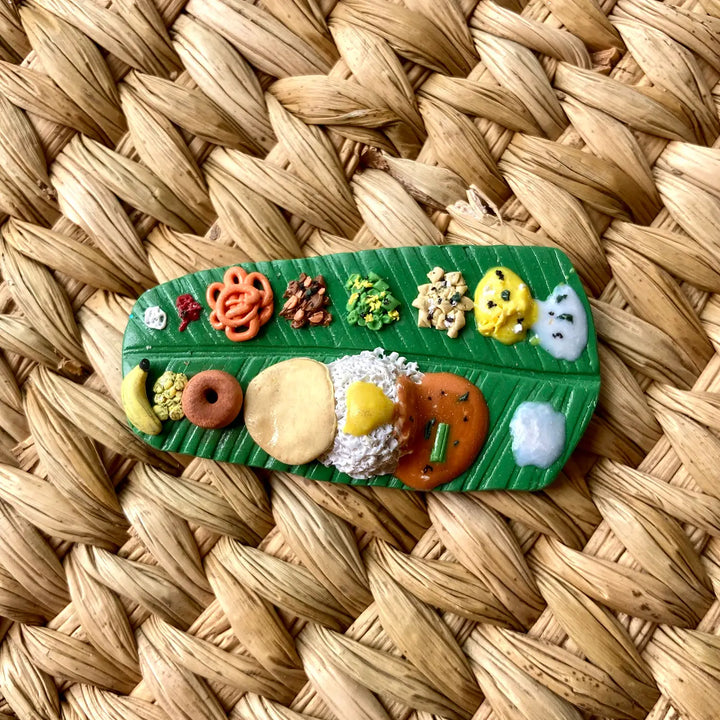 Handmade Polymer Clay South Indian Thali Gold Plated Keychain