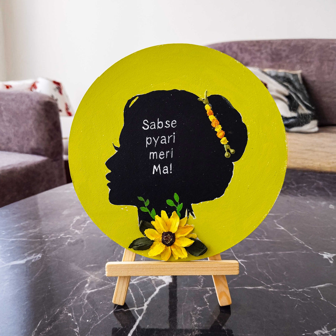 Personalized Hand-Painted Yellow Floral Theme MDF Wood Table Top Decorative Plaque
