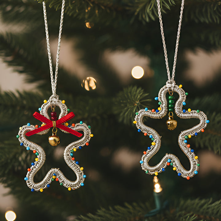 2 Pc | Handmade Beaded Gold Gingerbread Ornaments For Christmas Decoration