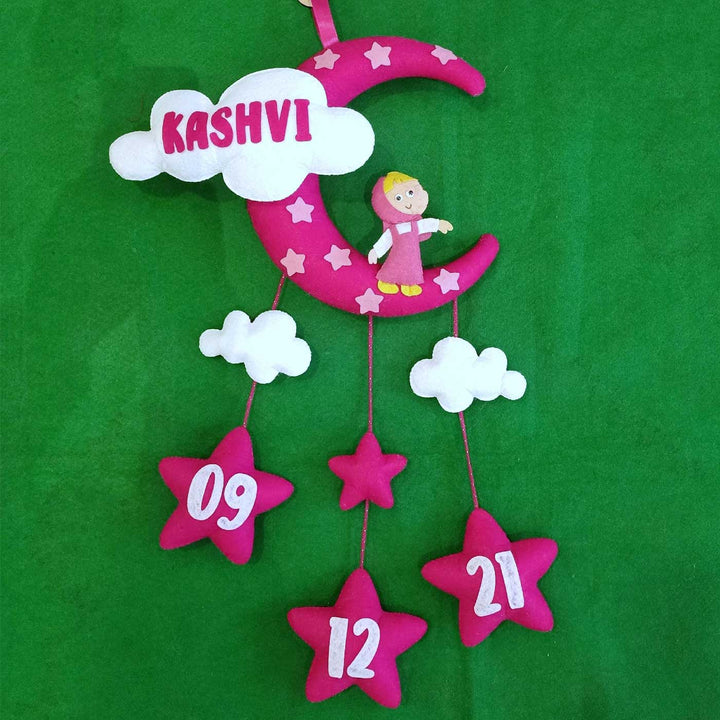 Personalized Handmade Masha Theme Moon & Cloud Felt Kids Name Plate with Birthdate
