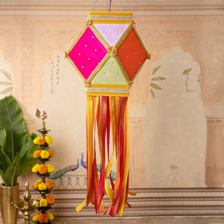 Handmade Decorative Pataka Premium Silk Akash Kandil/ Lantern With Zari Work