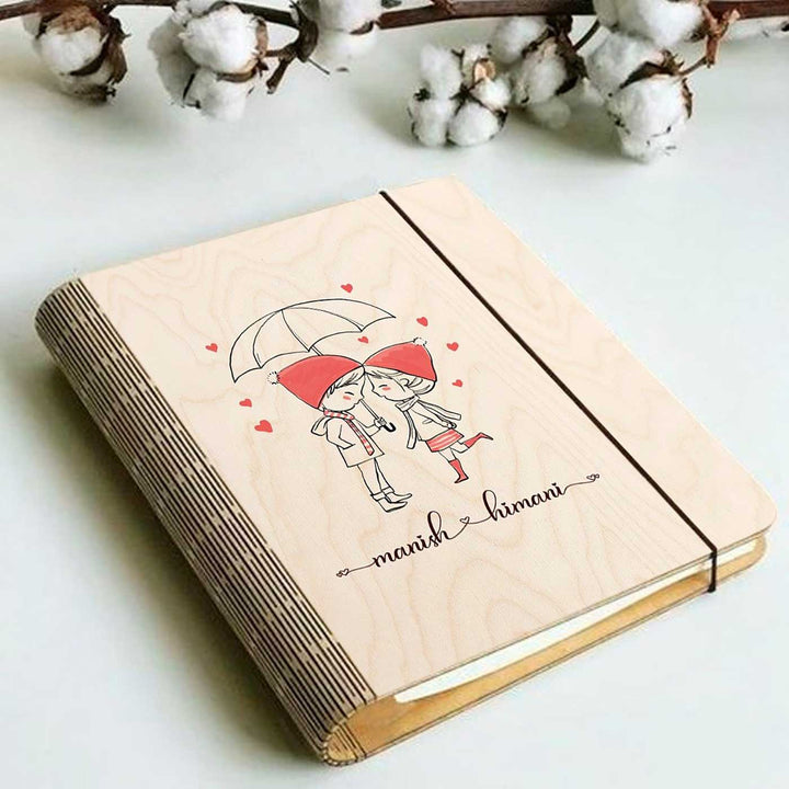 Couples Wooden Personalized Notebook Binder | A5, 50 Blank Pages, 120 GSM