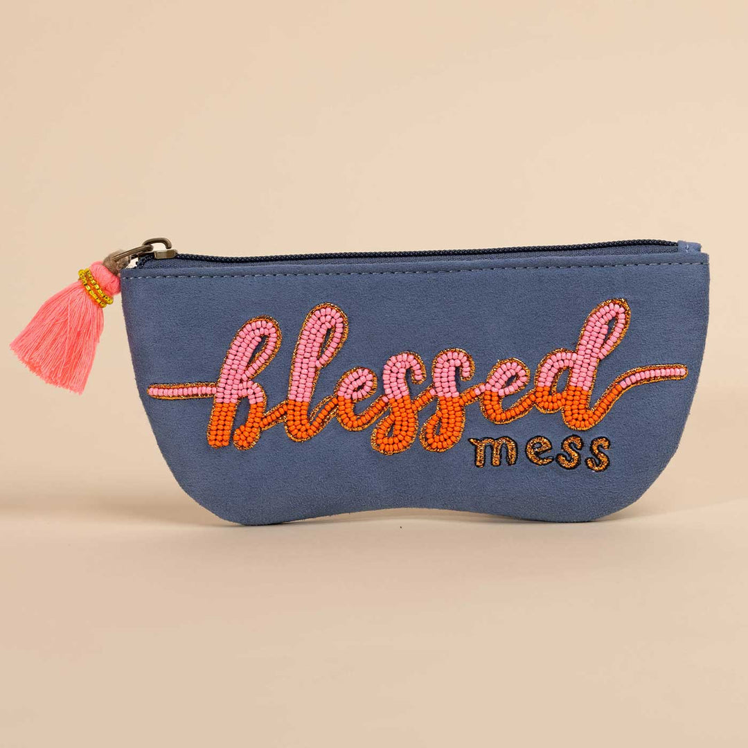 Handmade Embroidered Blessed Design Suede Sunglass Cover
