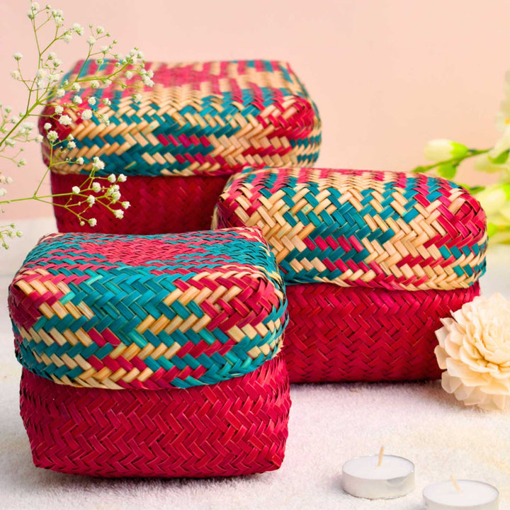 Handwoven Balanced Symmetry Shitalpati Gift Box | Set Of 3