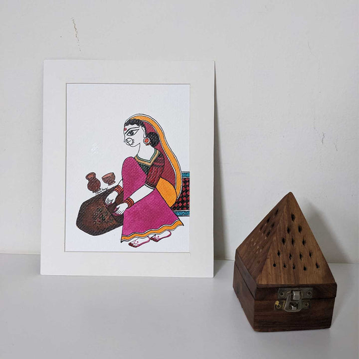 7 x 9  Inch | Taste Of Silbatta(Mortar and slab) | Original Hanpainted Madhubani Painting | Natural Colors On Paper