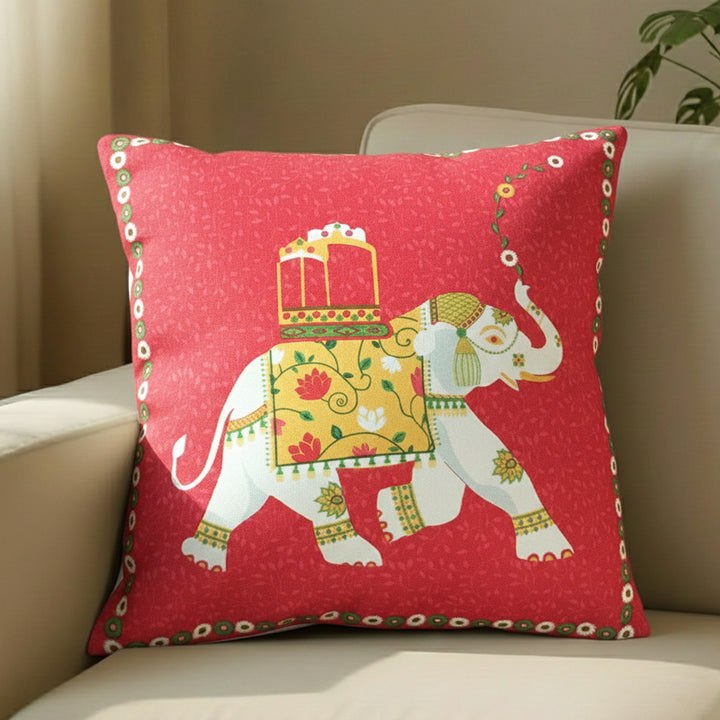 16 Inch | Printed Royal Elephant Cushion Cover