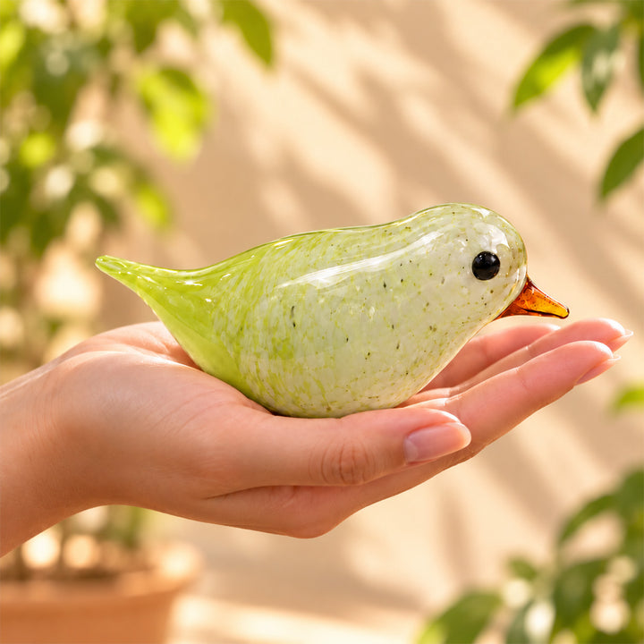 Blown Glass Lime Green Bird Figurine For Home Decor