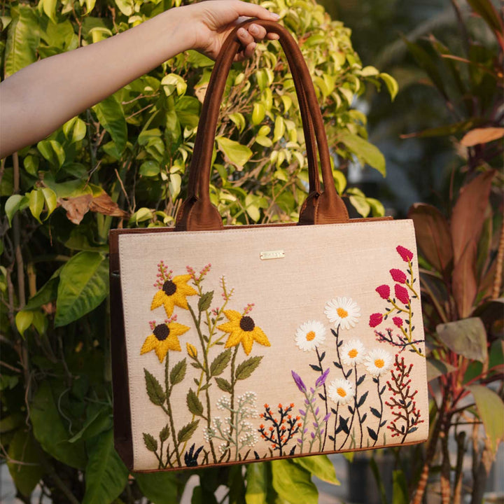 Personalized Hand Embroidered Garden Tote Bag