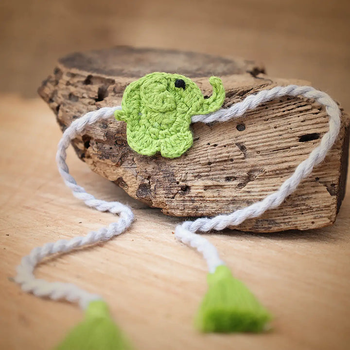 Handmade Crochet Elephant Theme Kids Rakhi With Roli Chawal
