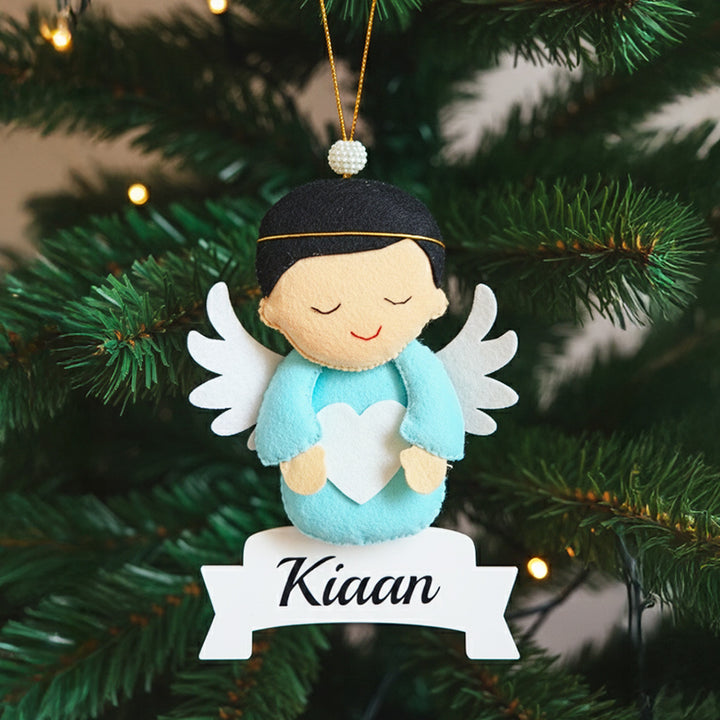 Personalized Felt Blue Baby Angel Ornament For Christmas Tree Decoration