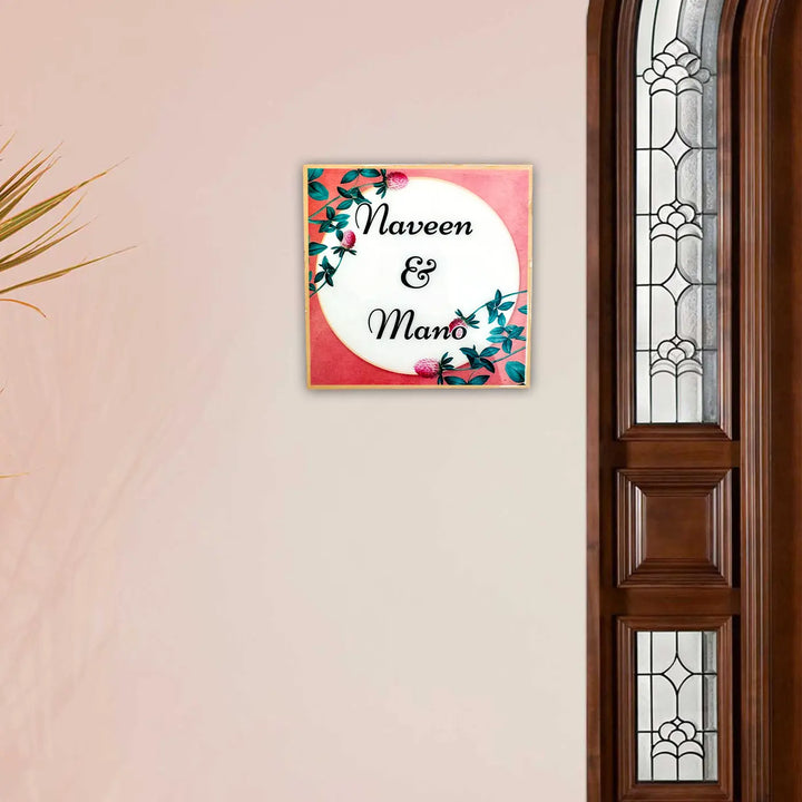 Personalized White & Peach Floral Resin Name Plate