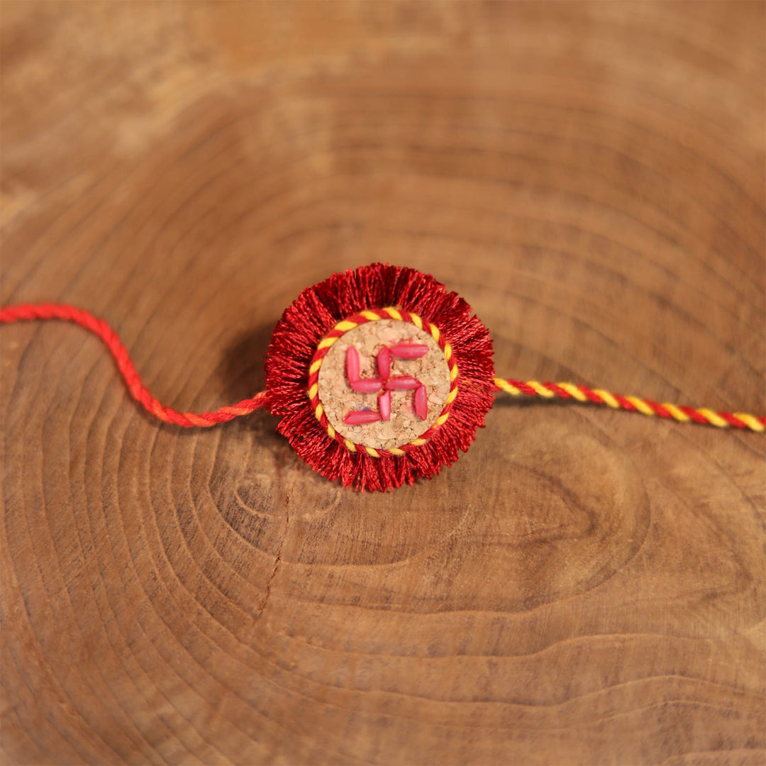 Plantable Swastik Seed Rakhi With Roli-Chawal & Rice Grain Motif For Brother