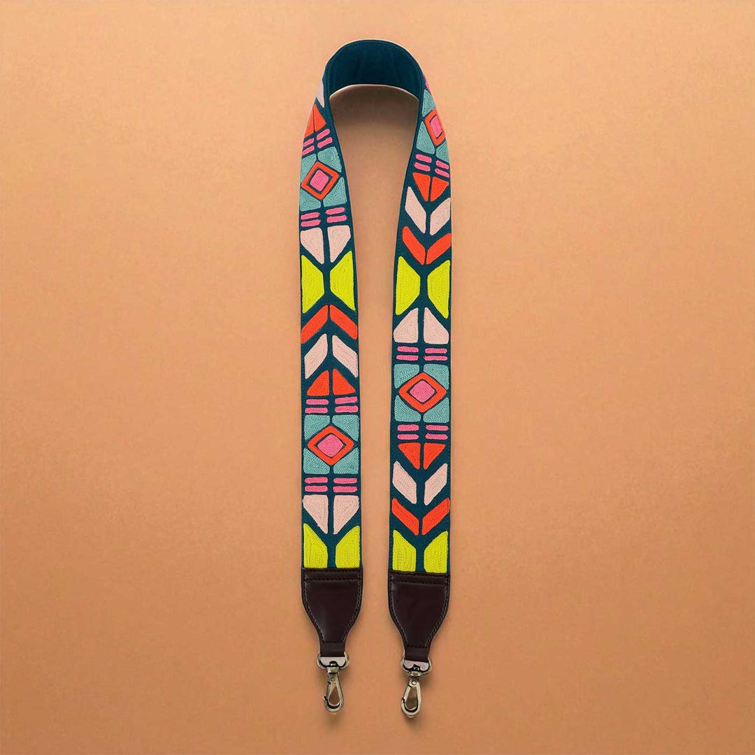 Handmade Teal Colorful Design Canvas Bag Strap