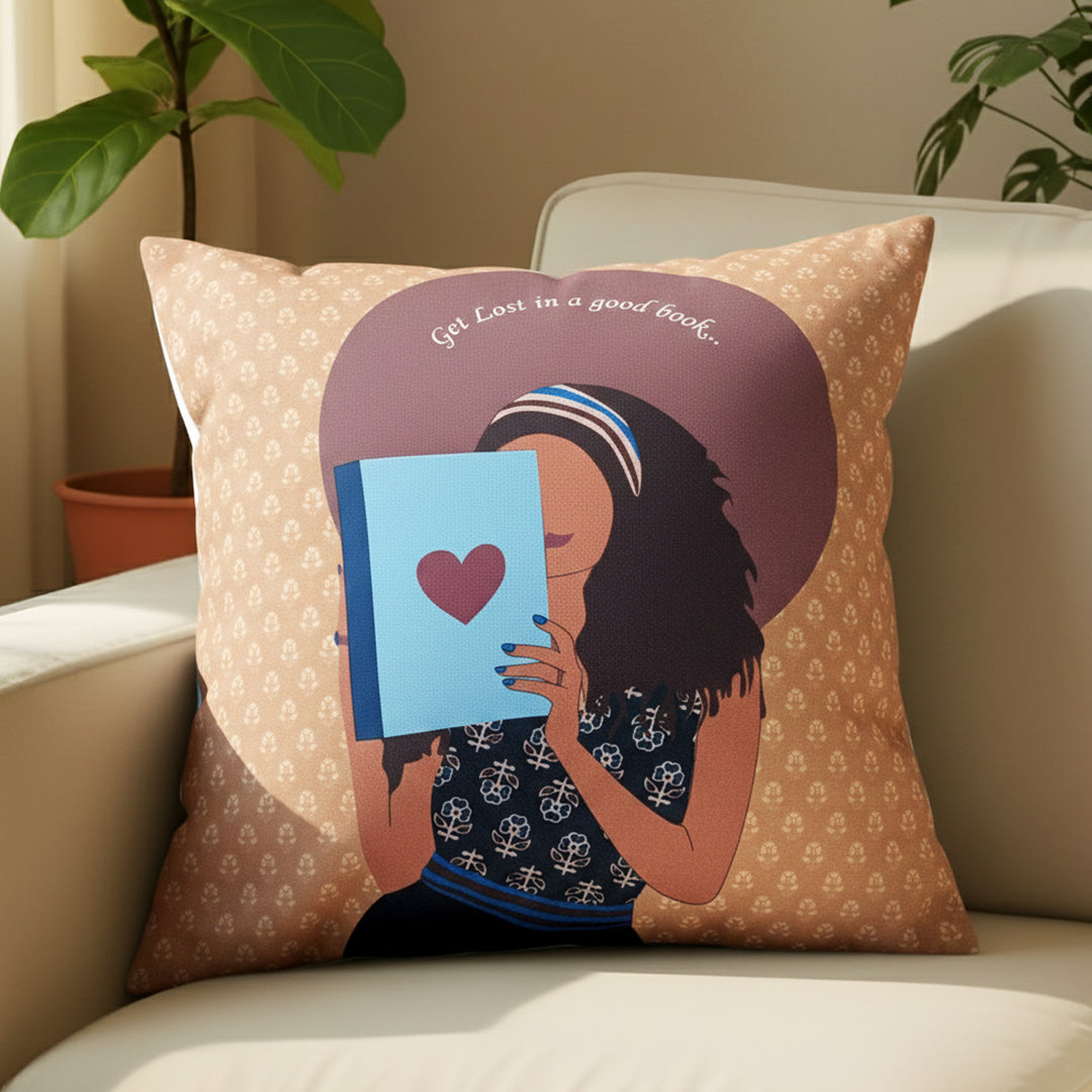 16 Inch | Printed Booklover's Retreat Theme Cushion Cover