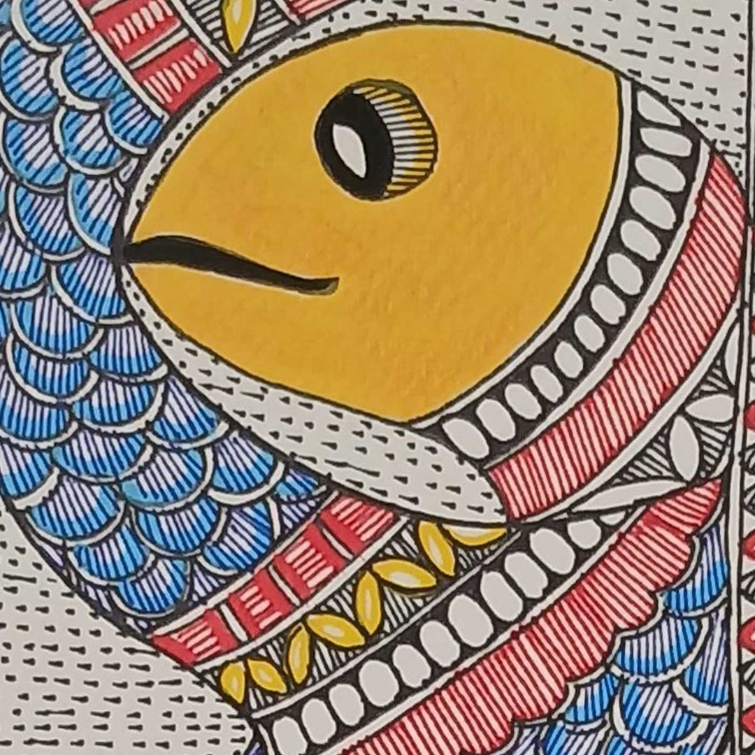 16 x 6 Inch | School Of Fish | Original Hand Painted Madhubani Painting | Acrylic Paints On Paper
