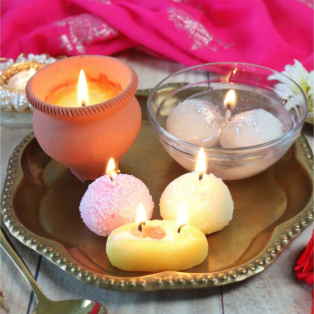 Set Of 5 | "Bengali Mithai Platter" Handmade Wax Scented Candle For Festive Gifting