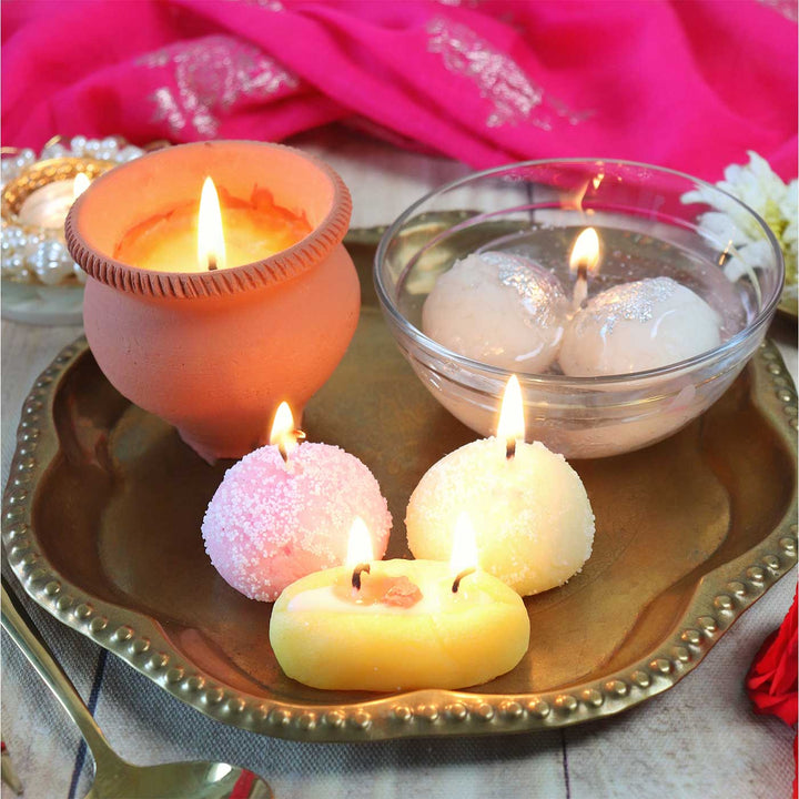 Set Of 5 | "Bengali Mithai Platter" Handmade Wax Scented Candle For Festive Gifting