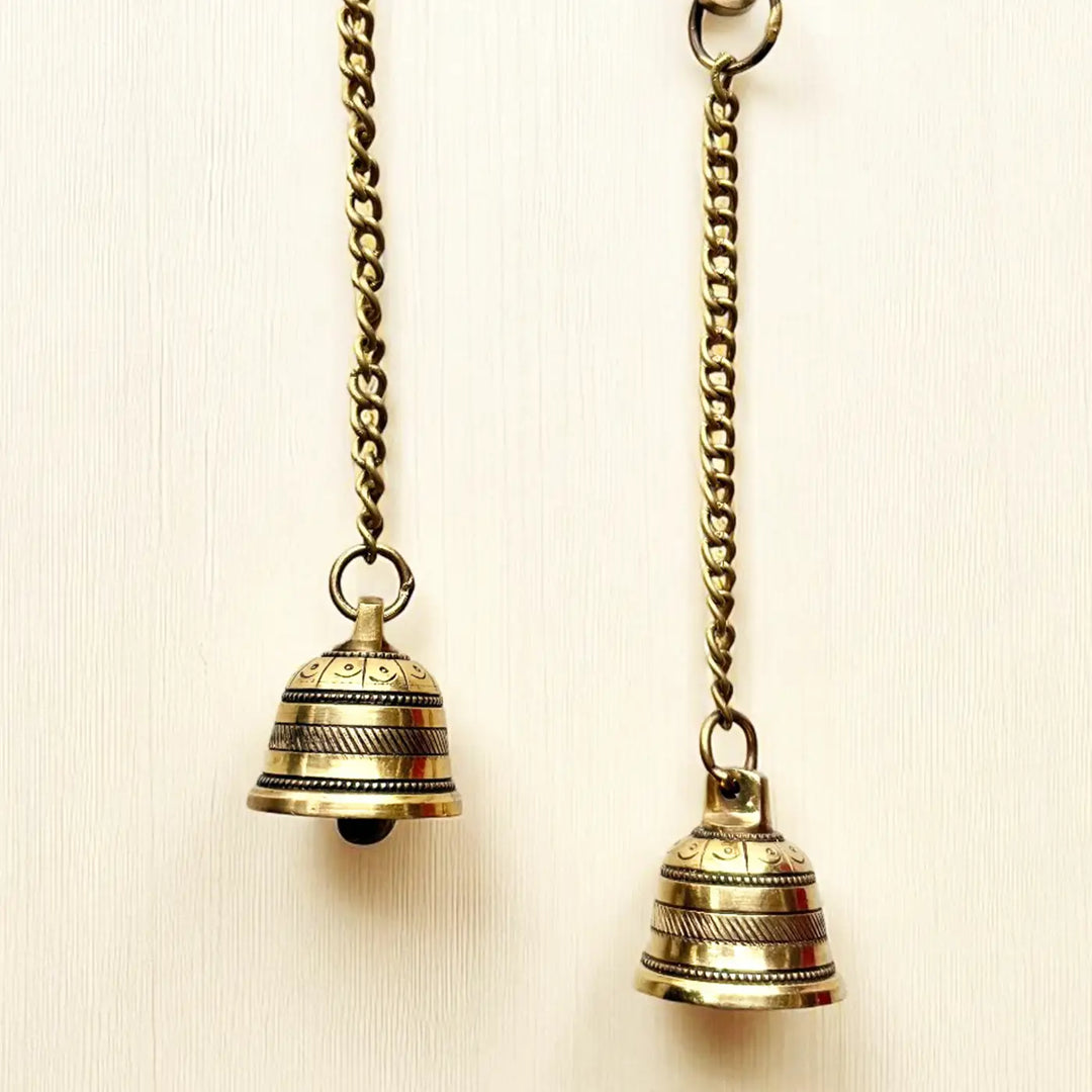 12 Inch | Antique Finish Metal Bell Hangings With Chain | Set Of 2