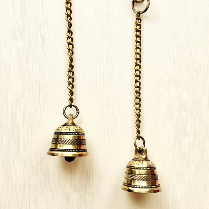12 Inch | Antique Finish Metal Bell Hangings With Chain | Set Of 2