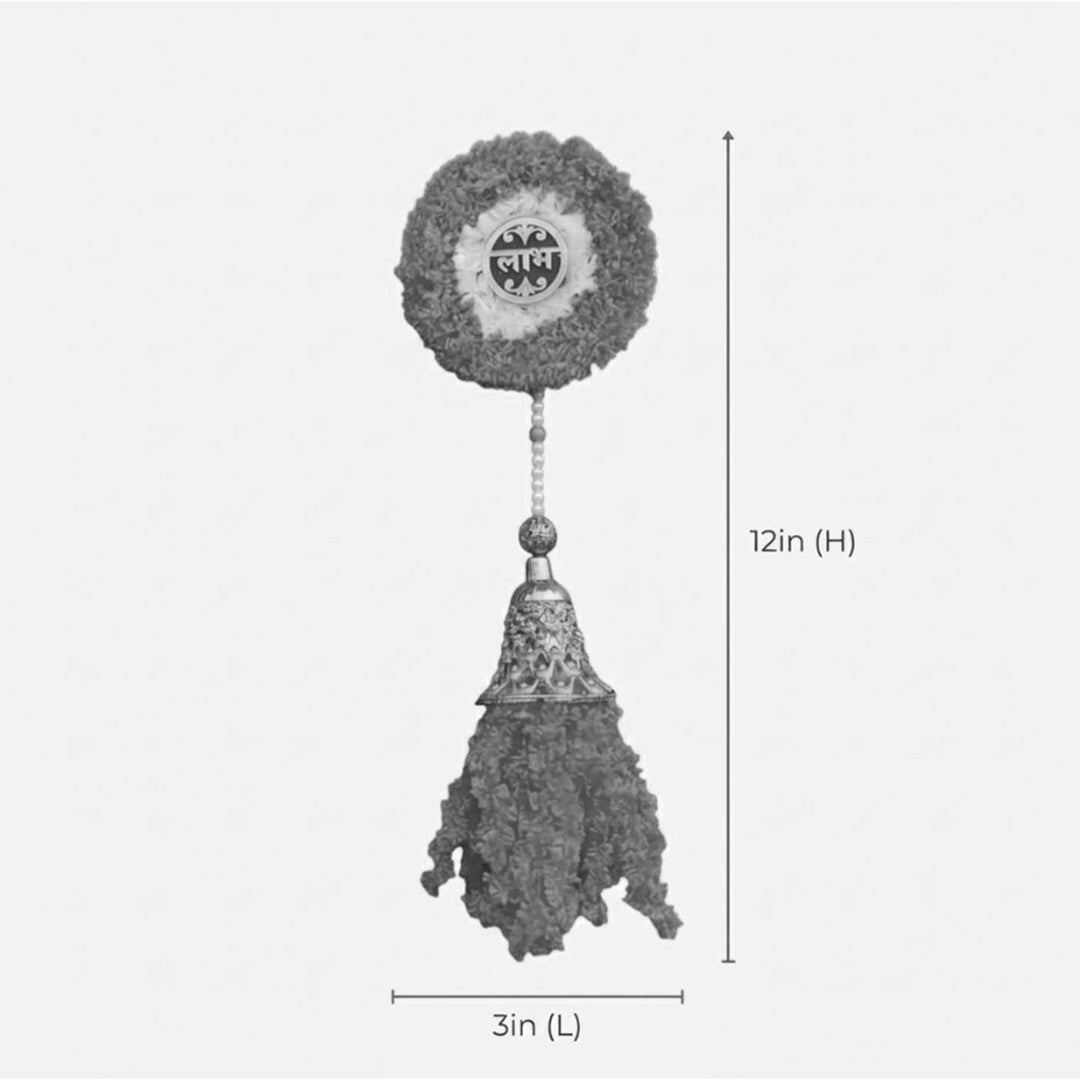 2 Pc | Handcrafted Shubh Labh Fur Wool Hanging With Pearl Beads & Bell Tassels For Door Decor