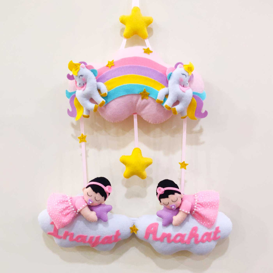 Personalized Handmade Magical Unicorn Theme Felt Kids Name Plate For Sisters