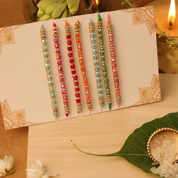 Handmade Colorful Cut Beads Rakhi With Roli Chawal | Set Of 7