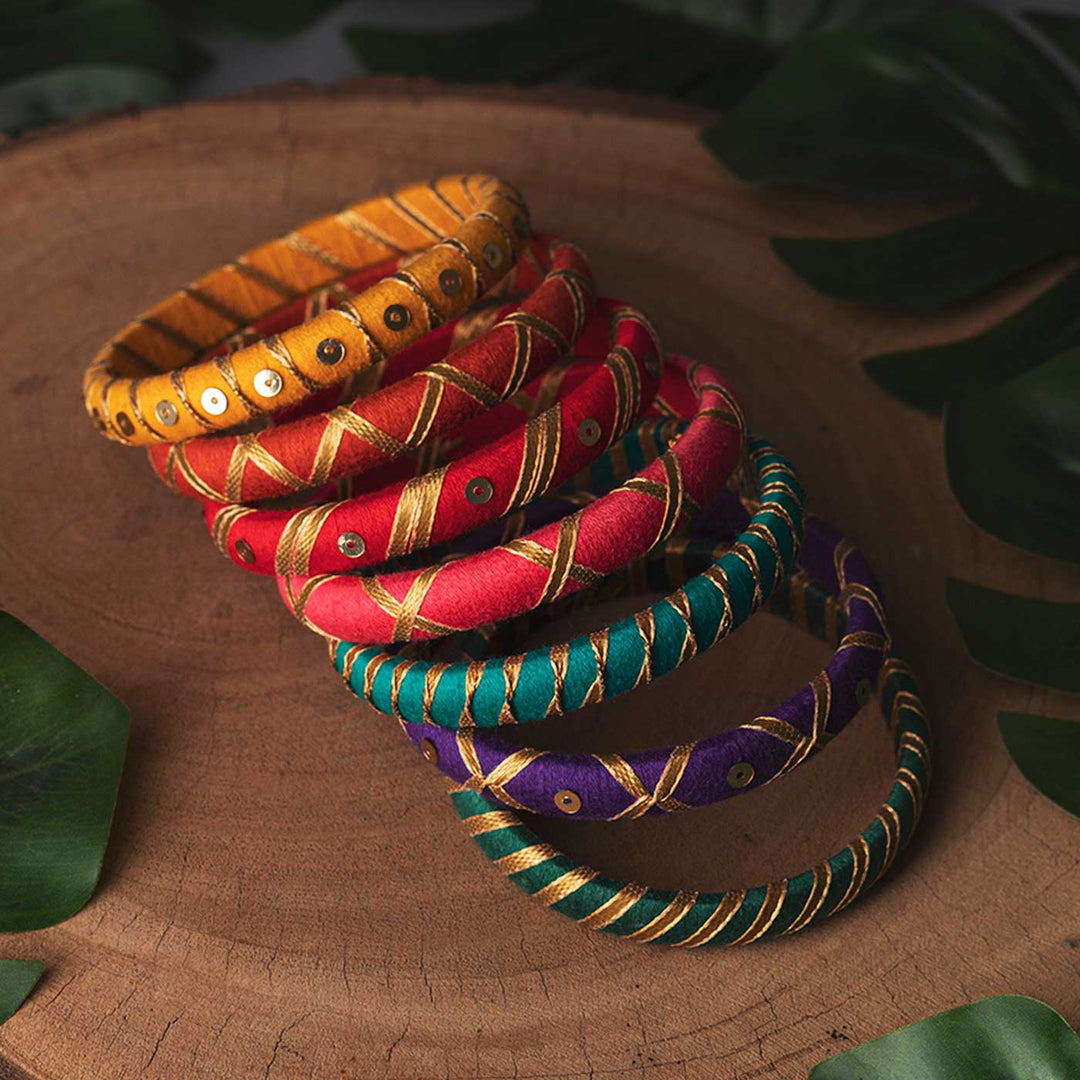 Multicolor Handcrafted Copper Gotta Patti Bangles | Set of 7