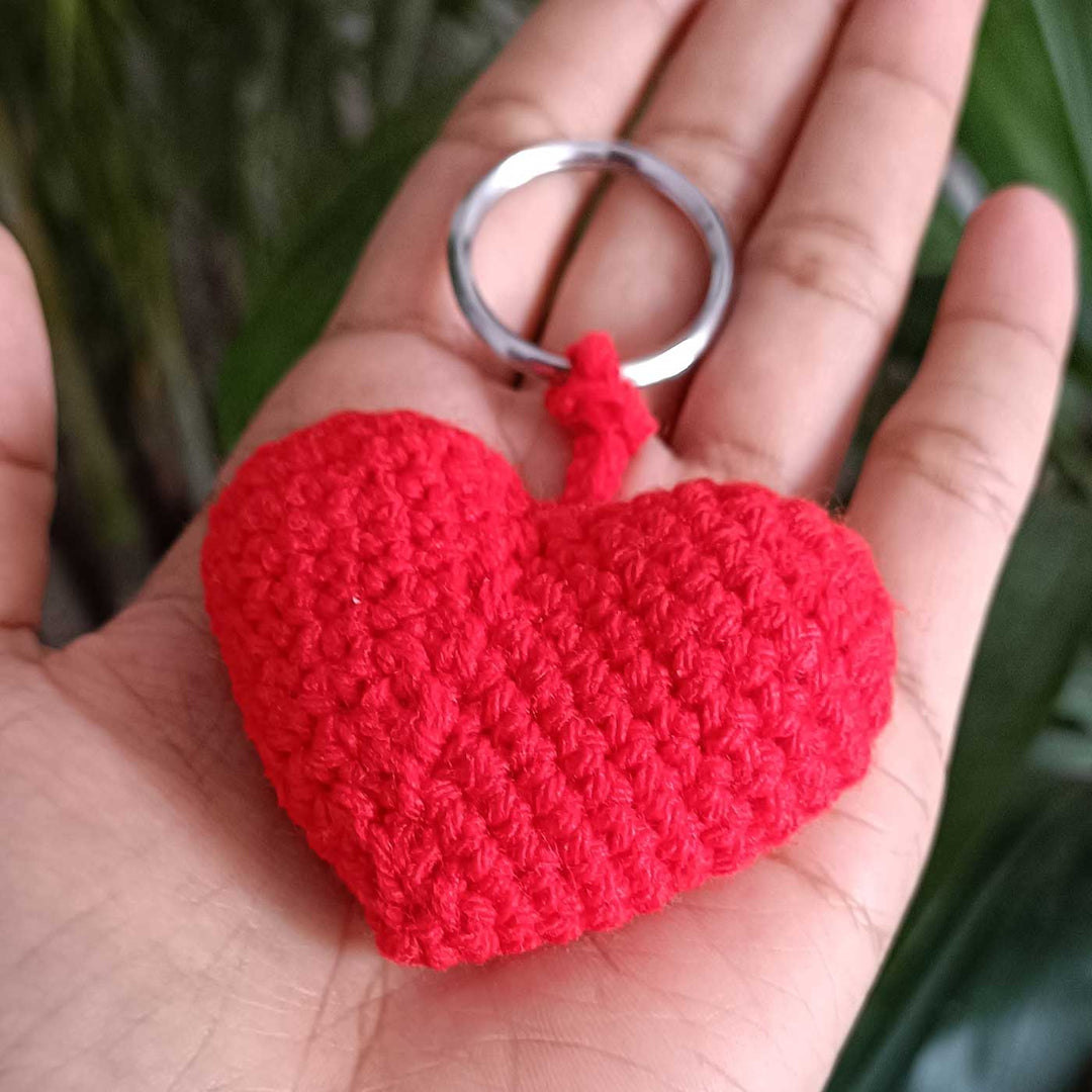 Handmade Crochet Heart Shaped Key Chain | Set Of 2