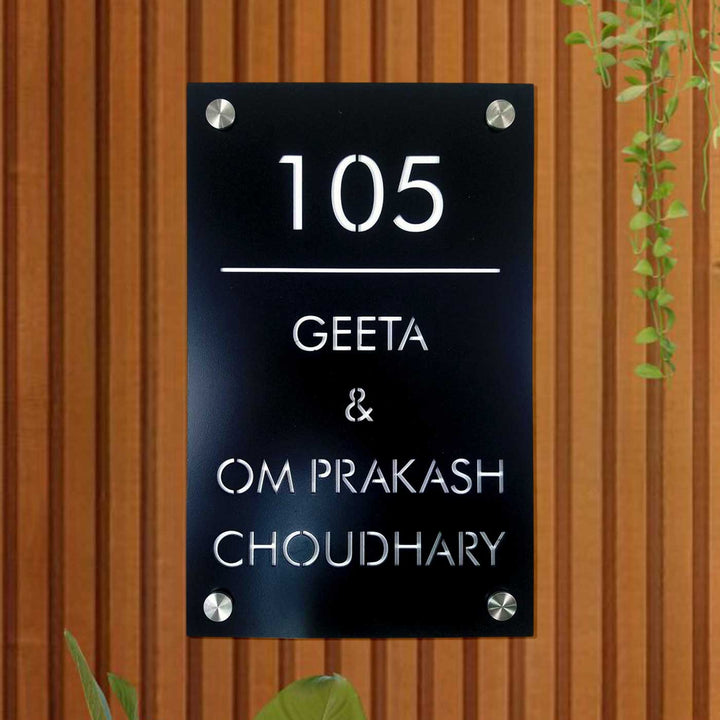 Personalized Sleek Black Acrylic Vertical Name Plate