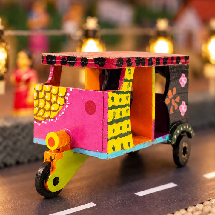 Handcrafted Channapatna Miniature Auto Rickshaw Wooden Golu Toy For Gifting & Decor