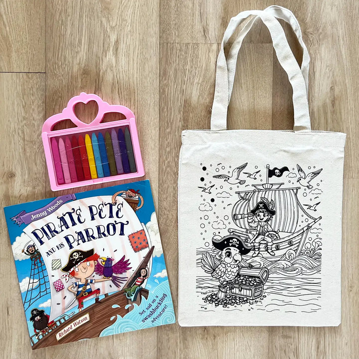 DIY Colour It Yourself Pirate & Parrot Cotton Kids Tote Bag